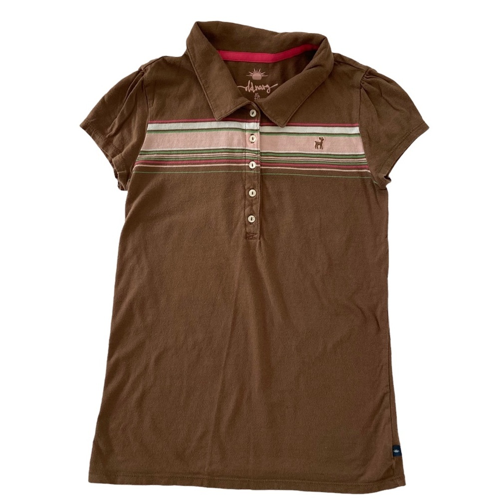 Old Navy Girls Brown Pink Green Polo Shirt XL